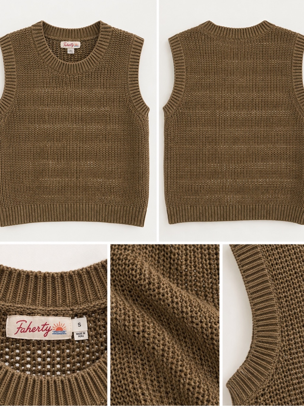 Faherty Men's Olive Green Knit Crewneck Sweater Vest
